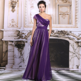 Floor length Sleeveless chiffon Purple prom evening dress